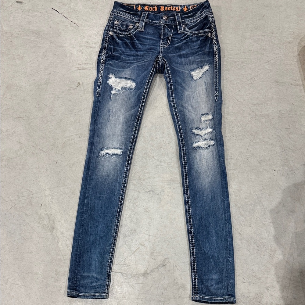 Rock Revival Blue Distressed Skinny Jeans
